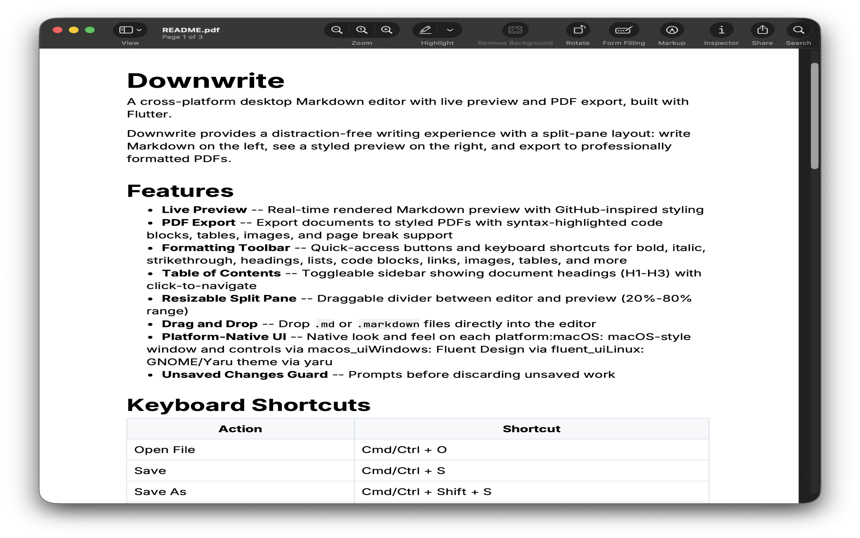 Downwrite table of contents